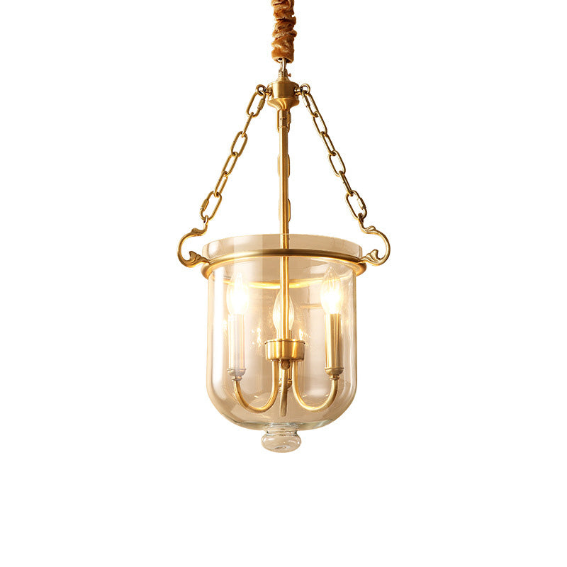 3 Lights Chandelier Pendant Light Colonial Candle Clear Glass Suspension Lamp for Dining Room Clearhalo 'Ceiling Lights' 'Chandeliers' 'Glass shade' 'Glass' Lighting' 283595