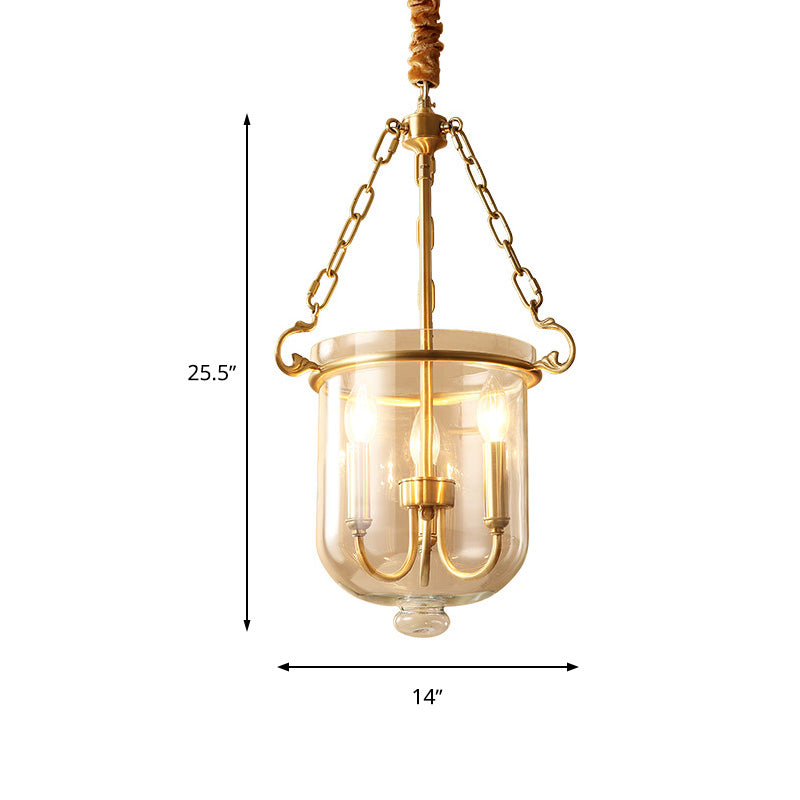 3 Lights Chandelier Pendant Light Colonial Candle Clear Glass Suspension Lamp for Dining Room Clearhalo 'Ceiling Lights' 'Chandeliers' 'Glass shade' 'Glass' Lighting' 283596