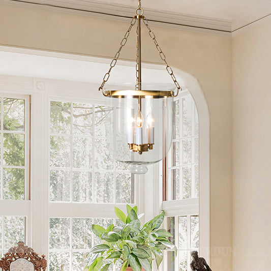 Candelabra Clear Glass Pendant Chandelier Colonial 3 Bulbs Bedroom Hanging Light Clear Clearhalo 'Ceiling Lights' 'Chandeliers' 'Glass shade' 'Glass' Lighting' 283605