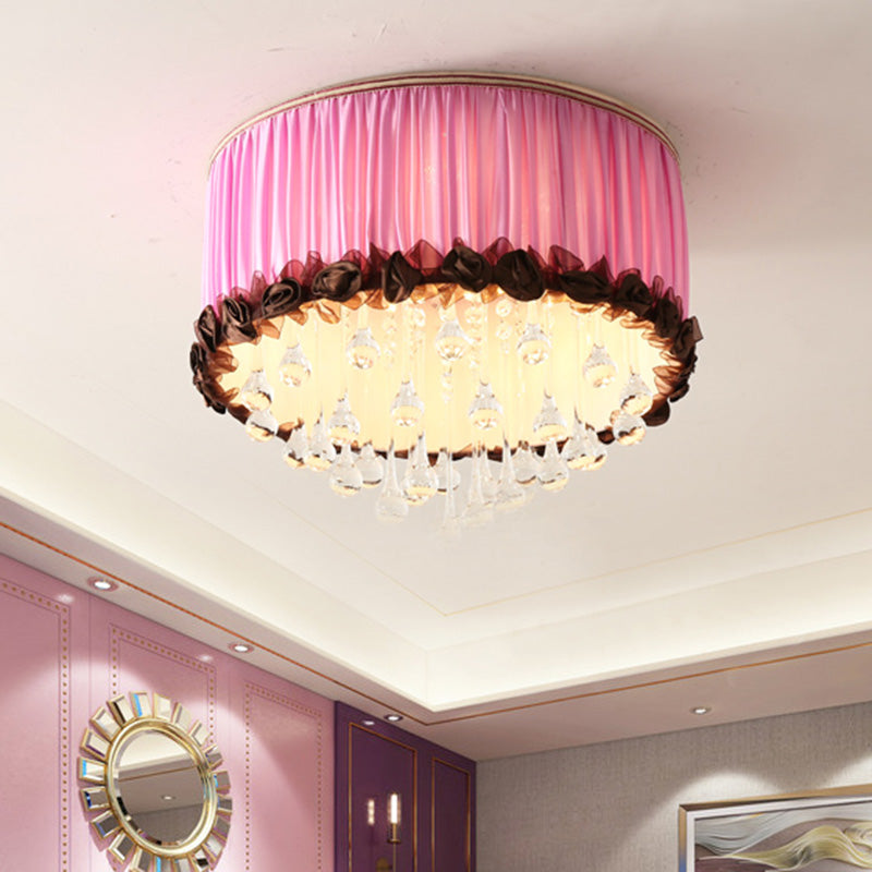 Drum Flush Mount Lamp Modern Waterdrop Crystal Orange Pink/Purple LED Ceiling Light Fixture Purple Clearhalo 'Ceiling Lights' 'Close To Ceiling Lights' 'Close to ceiling' 'Flush mount' Lighting' 283627