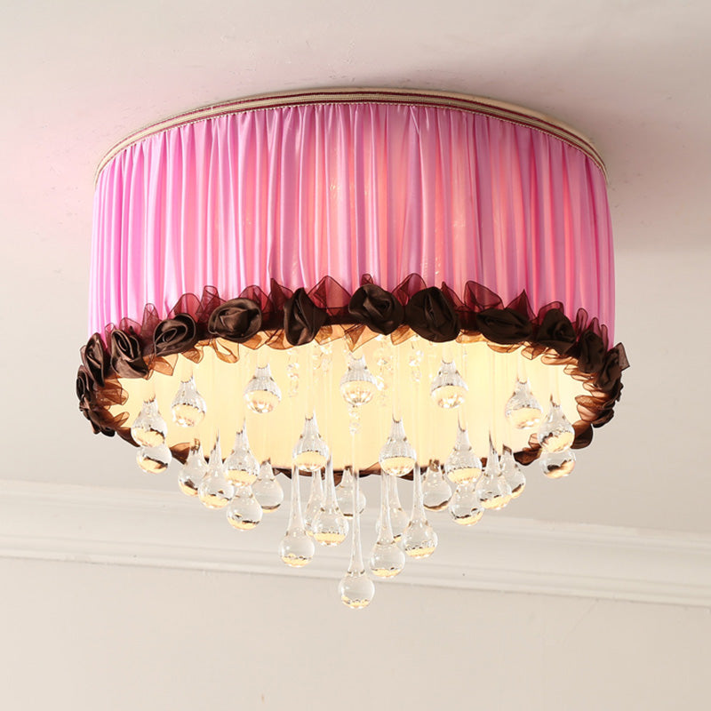 Drum Flush Mount Lamp Modern Waterdrop Crystal Orange Pink/Purple LED Ceiling Light Fixture Clearhalo 'Ceiling Lights' 'Close To Ceiling Lights' 'Close to ceiling' 'Flush mount' Lighting' 283628