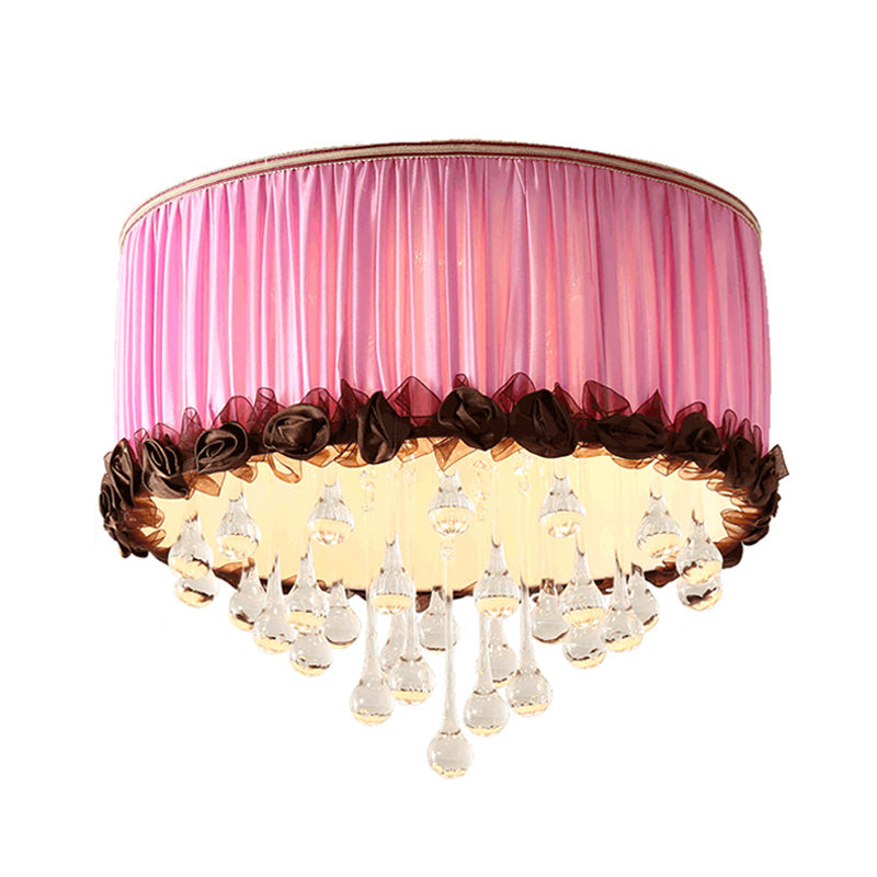 Drum Flush Mount Lamp Modern Waterdrop Crystal Orange Pink/Purple LED Ceiling Light Fixture Clearhalo 'Ceiling Lights' 'Close To Ceiling Lights' 'Close to ceiling' 'Flush mount' Lighting' 283630