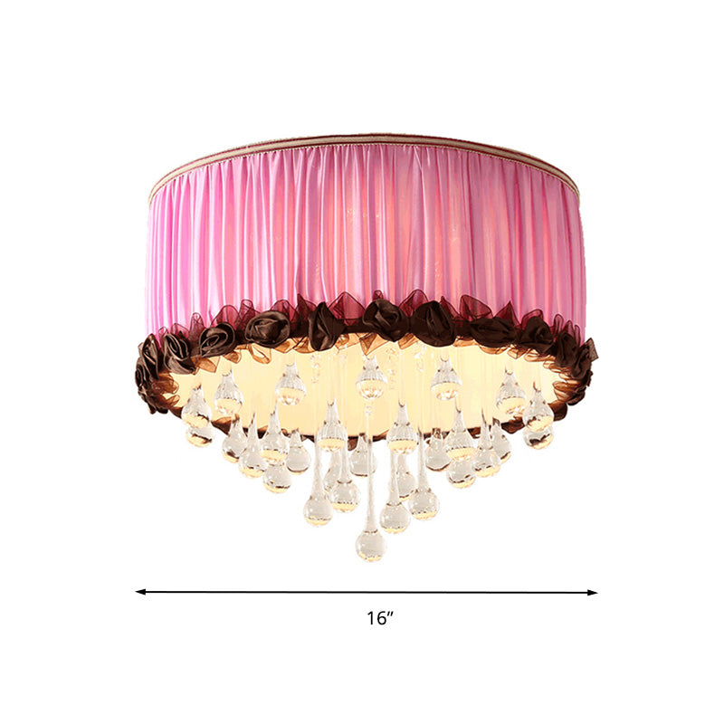 Drum Flush Mount Lamp Modern Waterdrop Crystal Orange Pink/Purple LED Ceiling Light Fixture Clearhalo 'Ceiling Lights' 'Close To Ceiling Lights' 'Close to ceiling' 'Flush mount' Lighting' 283631