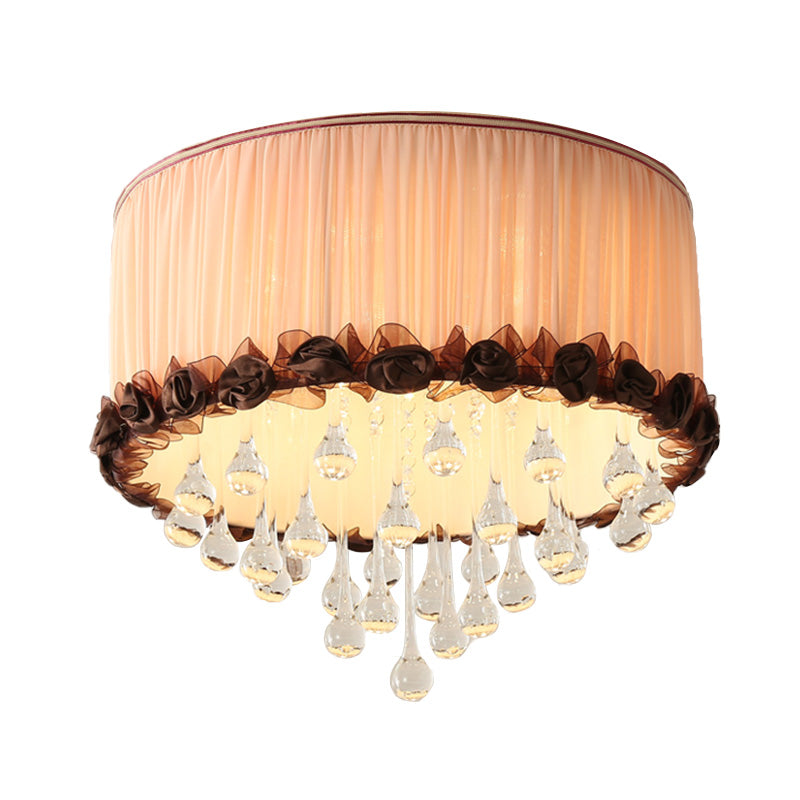 Drum Flush Mount Lamp Modern Waterdrop Crystal Orange Pink/Purple LED Ceiling Light Fixture Clearhalo 'Ceiling Lights' 'Close To Ceiling Lights' 'Close to ceiling' 'Flush mount' Lighting' 283635