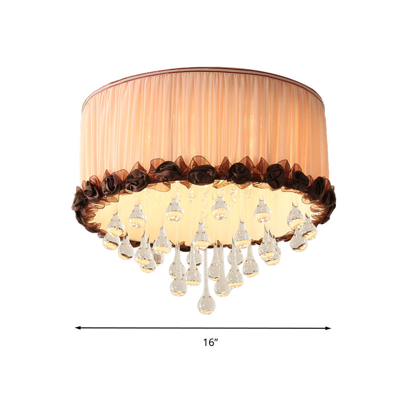 Drum Flush Mount Lamp Modern Waterdrop Crystal Orange Pink/Purple LED Ceiling Light Fixture Clearhalo 'Ceiling Lights' 'Close To Ceiling Lights' 'Close to ceiling' 'Flush mount' Lighting' 283636