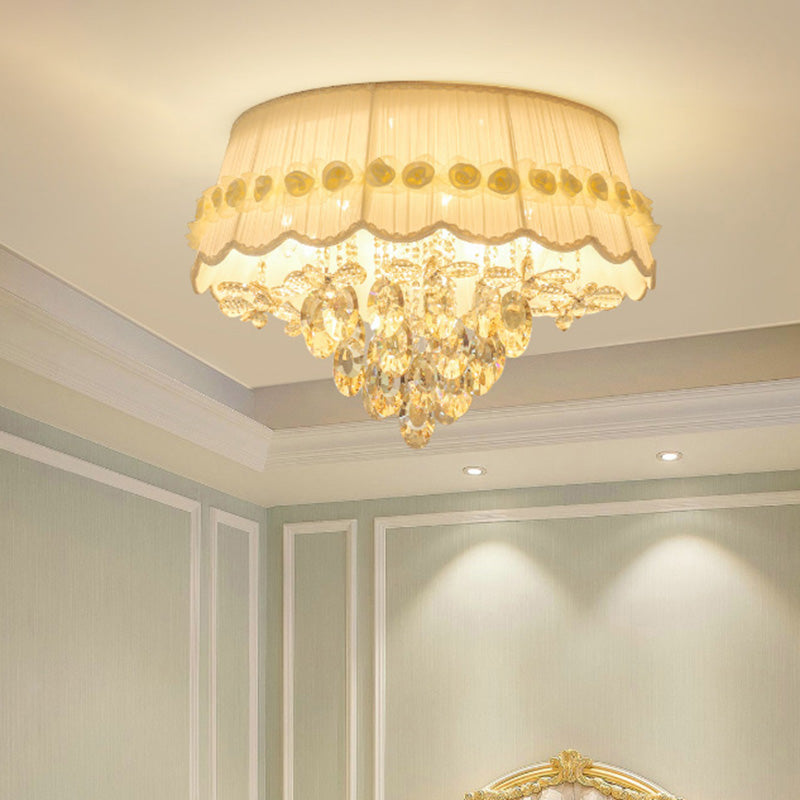 White Scalloped Flush Mount Light Simple Style 6/8 Heads Crystal Drop Ceiling Lighting 6 White Clearhalo 'Ceiling Lights' 'Close To Ceiling Lights' 'Close to ceiling' 'Flush mount' Lighting' 283649