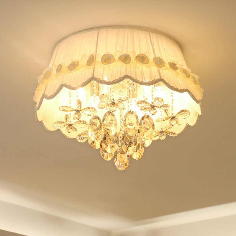 White Scalloped Flush Mount Light Simple Style 6/8 Heads Crystal Drop Ceiling Lighting Clearhalo 'Ceiling Lights' 'Close To Ceiling Lights' 'Close to ceiling' 'Flush mount' Lighting' 283650