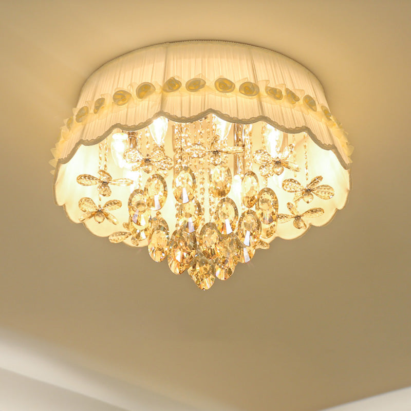 White Scalloped Flush Mount Light Simple Style 6/8 Heads Crystal Drop Ceiling Lighting 8 White Clearhalo 'Ceiling Lights' 'Close To Ceiling Lights' 'Close to ceiling' 'Flush mount' Lighting' 283654