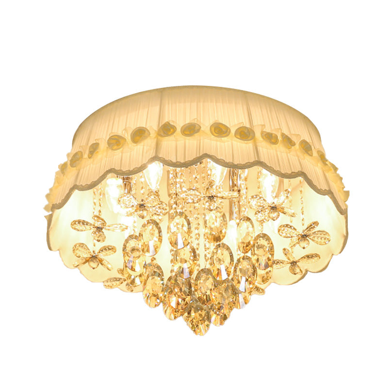 White Scalloped Flush Mount Light Simple Style 6/8 Heads Crystal Drop Ceiling Lighting Clearhalo 'Ceiling Lights' 'Close To Ceiling Lights' 'Close to ceiling' 'Flush mount' Lighting' 283656