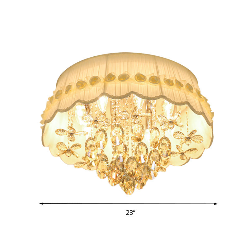 White Scalloped Flush Mount Light Simple Style 6/8 Heads Crystal Drop Ceiling Lighting Clearhalo 'Ceiling Lights' 'Close To Ceiling Lights' 'Close to ceiling' 'Flush mount' Lighting' 283657