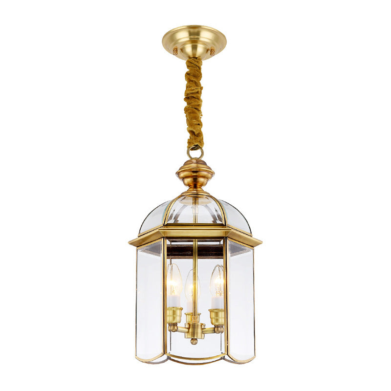 Colonial Lantern Hanging Pendant 3 Heads Clear Glass Chandelier Lighting Fixture for Hallway Clearhalo 'Ceiling Lights' 'Chandeliers' 'Glass shade' 'Glass' Lighting' 283675