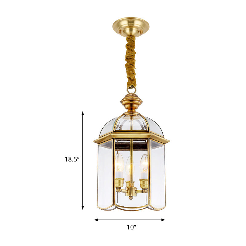 Colonial Lantern Hanging Pendant 3 Heads Clear Glass Chandelier Lighting Fixture for Hallway Clearhalo 'Ceiling Lights' 'Chandeliers' 'Glass shade' 'Glass' Lighting' 283676