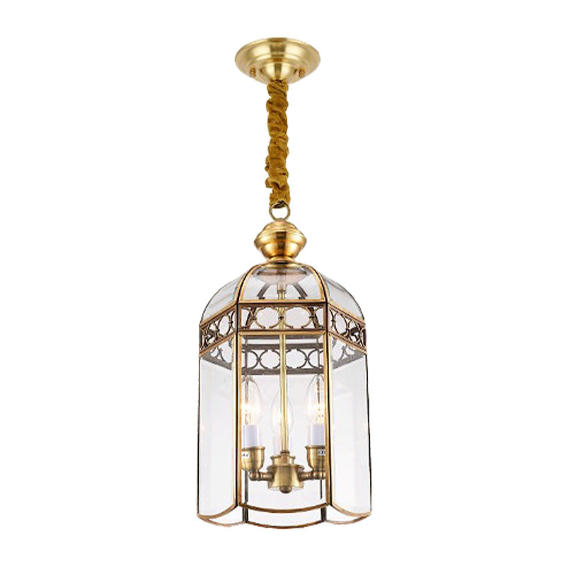 Colonial Lantern Hanging Pendant 3 Heads Clear Glass Chandelier Lighting Fixture for Hallway Clearhalo 'Ceiling Lights' 'Chandeliers' 'Glass shade' 'Glass' Lighting' 283679