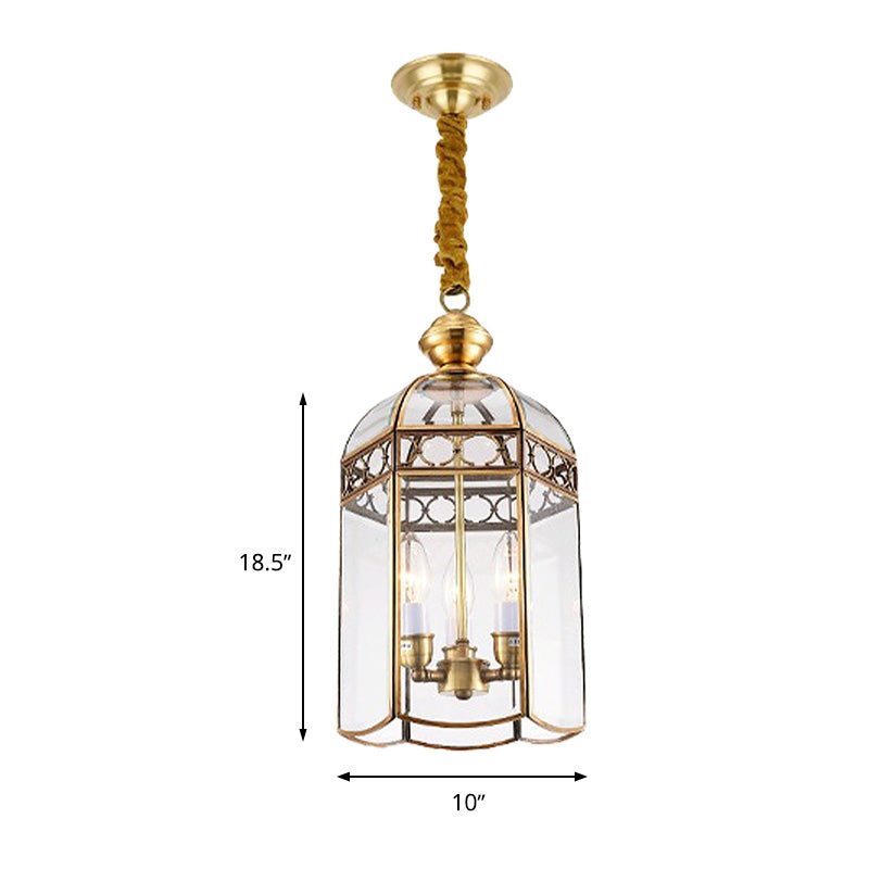 Colonial Lantern Hanging Pendant 3 Heads Clear Glass Chandelier Lighting Fixture for Hallway Clearhalo 'Ceiling Lights' 'Chandeliers' 'Glass shade' 'Glass' Lighting' 283680