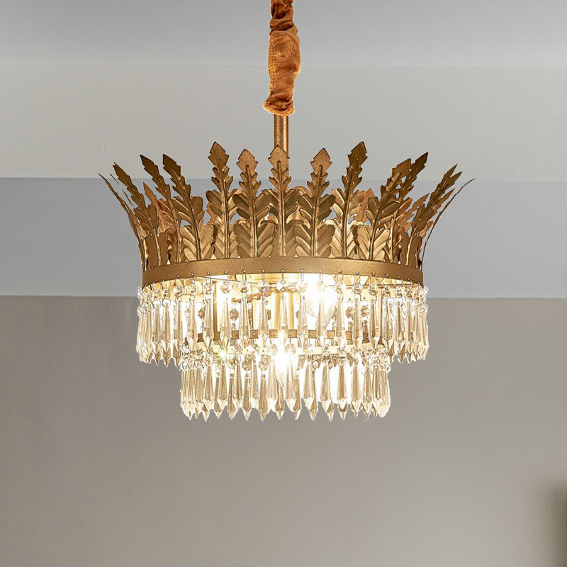 K9 Crystal 2-Tier Hanging Chandelier Traditional 3/4 Lights Gold/Antique Bronze Ceiling Lamp for Living Room Clearhalo 'Ceiling Lights' 'Chandeliers' Lighting' options 283688