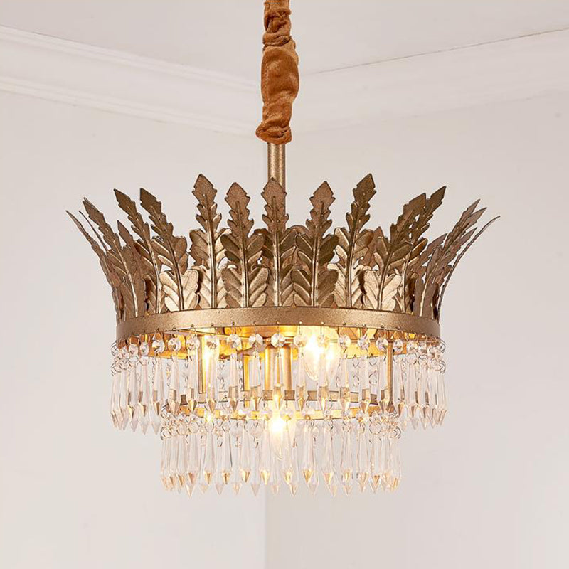 K9 Crystal 2-Tier Hanging Chandelier Traditional 3/4 Lights Gold/Antique Bronze Ceiling Lamp for Living Room Clearhalo 'Ceiling Lights' 'Chandeliers' Lighting' options 283689