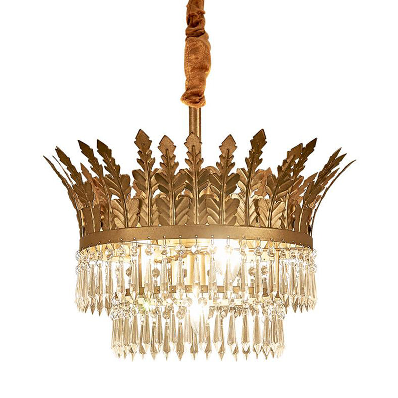 K9 Crystal 2-Tier Hanging Chandelier Traditional 3/4 Lights Gold/Antique Bronze Ceiling Lamp for Living Room Clearhalo 'Ceiling Lights' 'Chandeliers' Lighting' options 283691