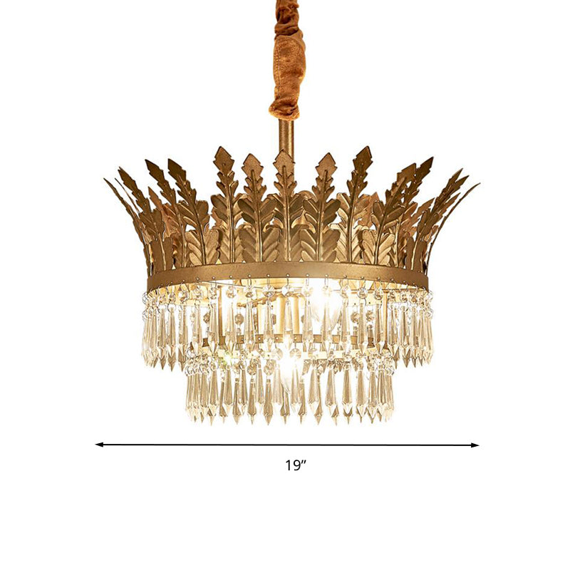 K9 Crystal 2-Tier Hanging Chandelier Traditional 3/4 Lights Gold/Antique Bronze Ceiling Lamp for Living Room Clearhalo 'Ceiling Lights' 'Chandeliers' Lighting' options 283692