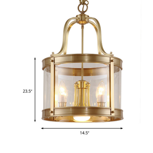 5 Lights Chandelier Pendant Light Colonial Drum Clear Glass Suspension Lamp for Living Room, 14.5"/18" W Clearhalo 'Ceiling Lights' 'Chandeliers' 'Glass shade' 'Glass' Lighting' 283701