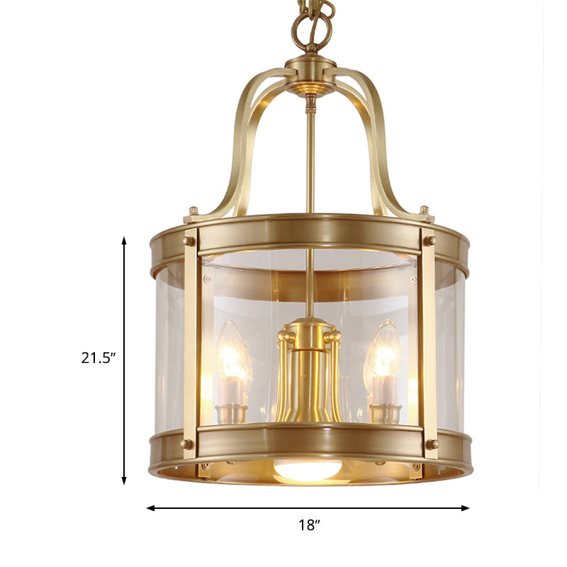 5 Lights Chandelier Pendant Light Colonial Drum Clear Glass Suspension Lamp for Living Room, 14.5"/18" W Clearhalo 'Ceiling Lights' 'Chandeliers' 'Glass shade' 'Glass' Lighting' 283702