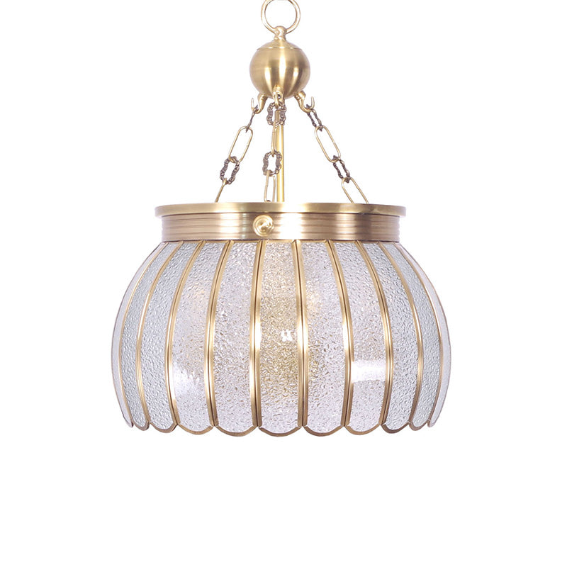 Scalloped Frosted Glass Pendant Chandelier Colonial 6 Bulbs Living Room Hanging Light in White Clearhalo 'Ceiling Lights' 'Chandeliers' 'Glass shade' 'Glass' Lighting' 283707