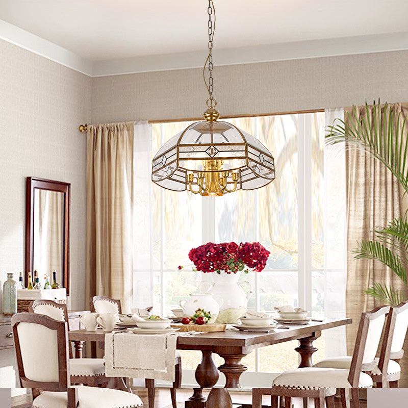 7 Lights Chandelier Pendant Light Colonial Dome Clear Glass Suspension Lamp for Dining Room Clearhalo 'Ceiling Lights' 'Chandeliers' 'Close To Ceiling Lights' 'Glass shade' 'Glass' Lighting' 283732