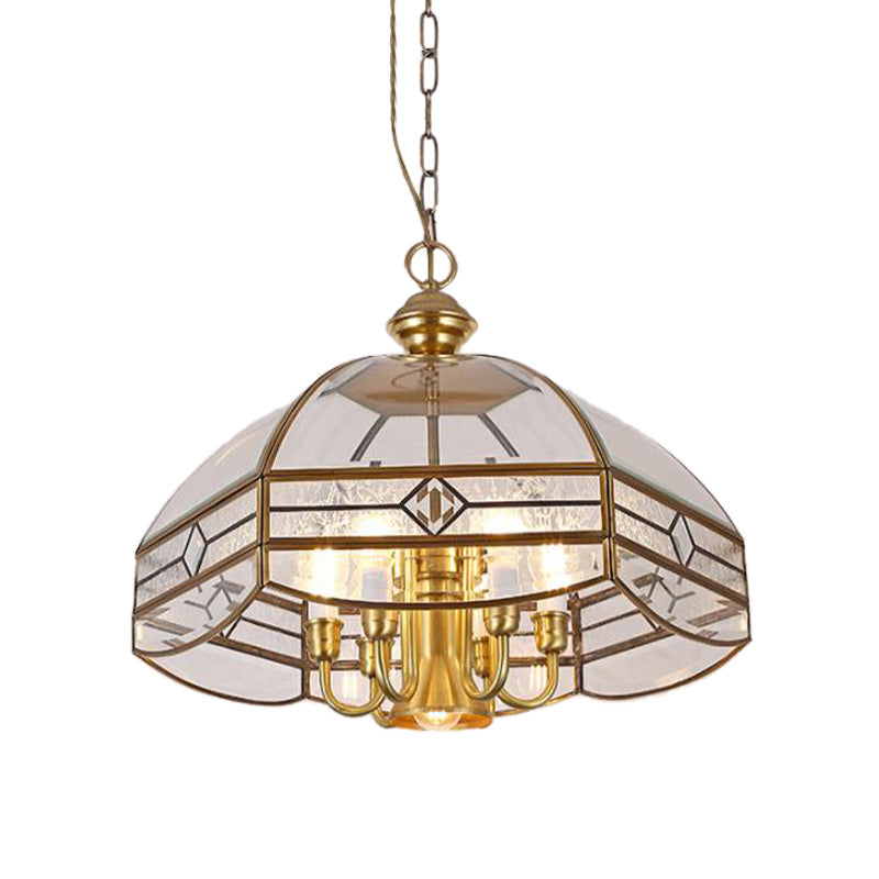 7 Lights Chandelier Pendant Light Colonial Dome Clear Glass Suspension Lamp for Dining Room Clearhalo 'Ceiling Lights' 'Chandeliers' 'Close To Ceiling Lights' 'Glass shade' 'Glass' Lighting' 283733