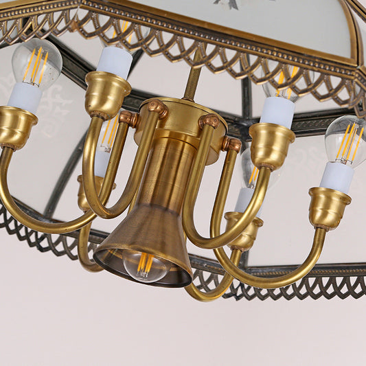 7 Lights Chandelier Pendant Light Colonial Dome Clear Glass Suspension Lamp for Dining Room Clearhalo 'Ceiling Lights' 'Chandeliers' 'Close To Ceiling Lights' 'Glass shade' 'Glass' Lighting' 283735