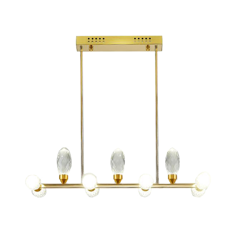 Gold Linear Chandelier Pendant Light Modernism 11/14 Heads LED Crystal Hanging Lamp for Dining Table, 23.5"/29.5" Long Clearhalo 'Ceiling Lights' 'Chandeliers' 'Modern Chandeliers' 'Modern' Lighting' 283745