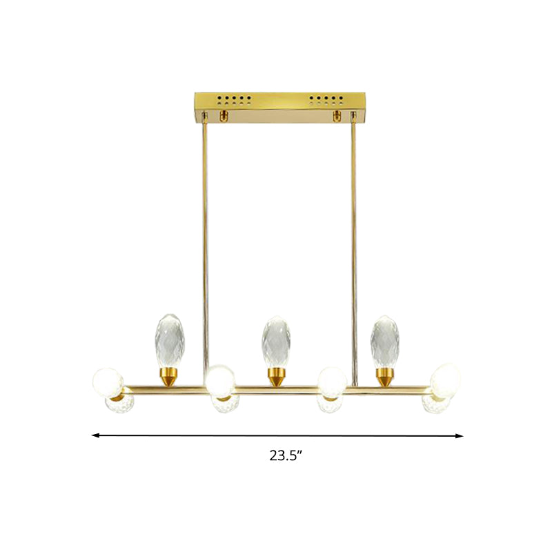 Gold Linear Chandelier Pendant Light Modernism 11/14 Heads LED Crystal Hanging Lamp for Dining Table, 23.5"/29.5" Long Clearhalo 'Ceiling Lights' 'Chandeliers' 'Modern Chandeliers' 'Modern' Lighting' 283746