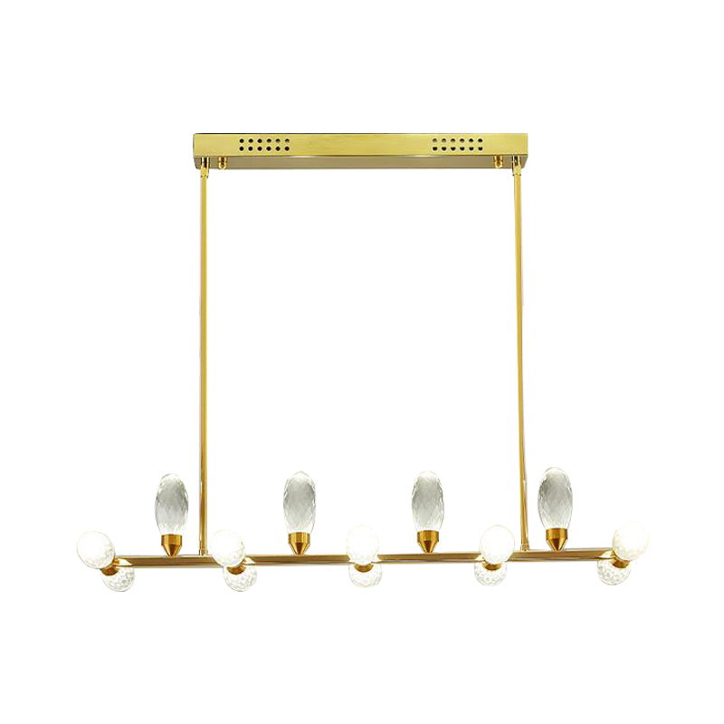 Gold Linear Chandelier Pendant Light Modernism 11/14 Heads LED Crystal Hanging Lamp for Dining Table, 23.5"/29.5" Long Clearhalo 'Ceiling Lights' 'Chandeliers' 'Modern Chandeliers' 'Modern' Lighting' 283749