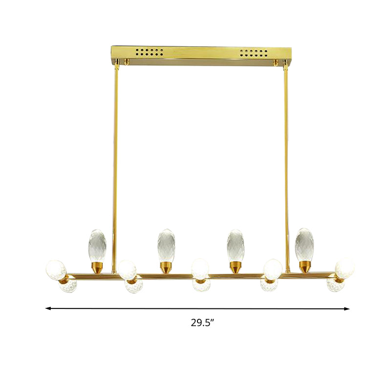 Gold Linear Chandelier Pendant Light Modernism 11/14 Heads LED Crystal Hanging Lamp for Dining Table, 23.5"/29.5" Long Clearhalo 'Ceiling Lights' 'Chandeliers' 'Modern Chandeliers' 'Modern' Lighting' 283750