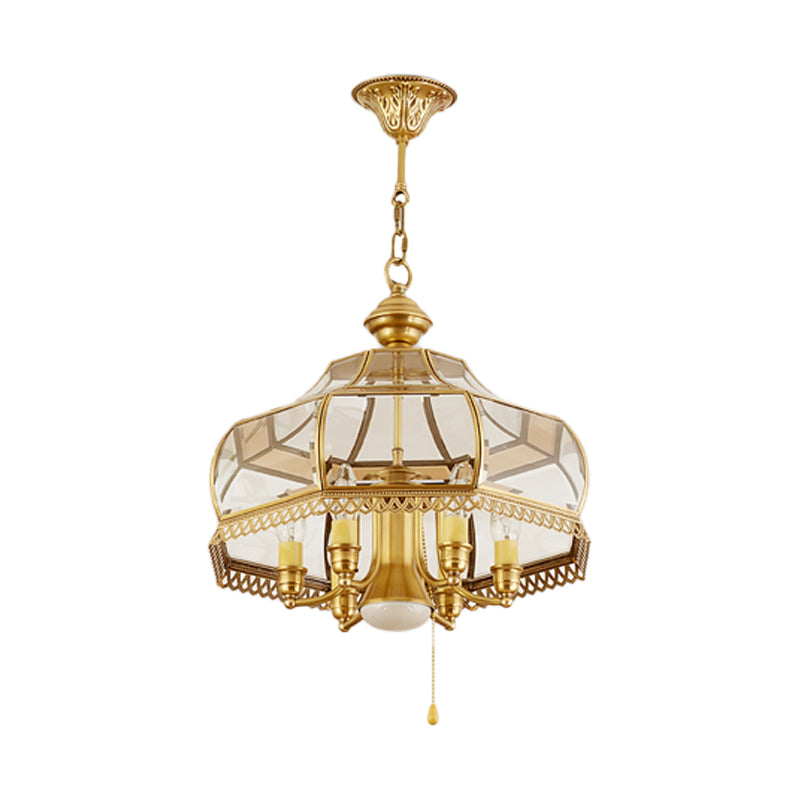 Curved Dining Room Ceiling Chandelier Colonial Clear Glass 7 Heads Gold Hanging Light Fixture Clearhalo 'Ceiling Lights' 'Chandeliers' 'Glass shade' 'Glass' Lighting' 283755