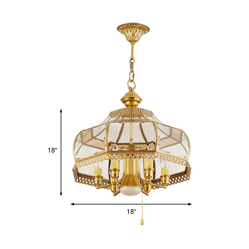 Curved Dining Room Ceiling Chandelier Colonial Clear Glass 7 Heads Gold Hanging Light Fixture Clearhalo 'Ceiling Lights' 'Chandeliers' 'Glass shade' 'Glass' Lighting' 283756