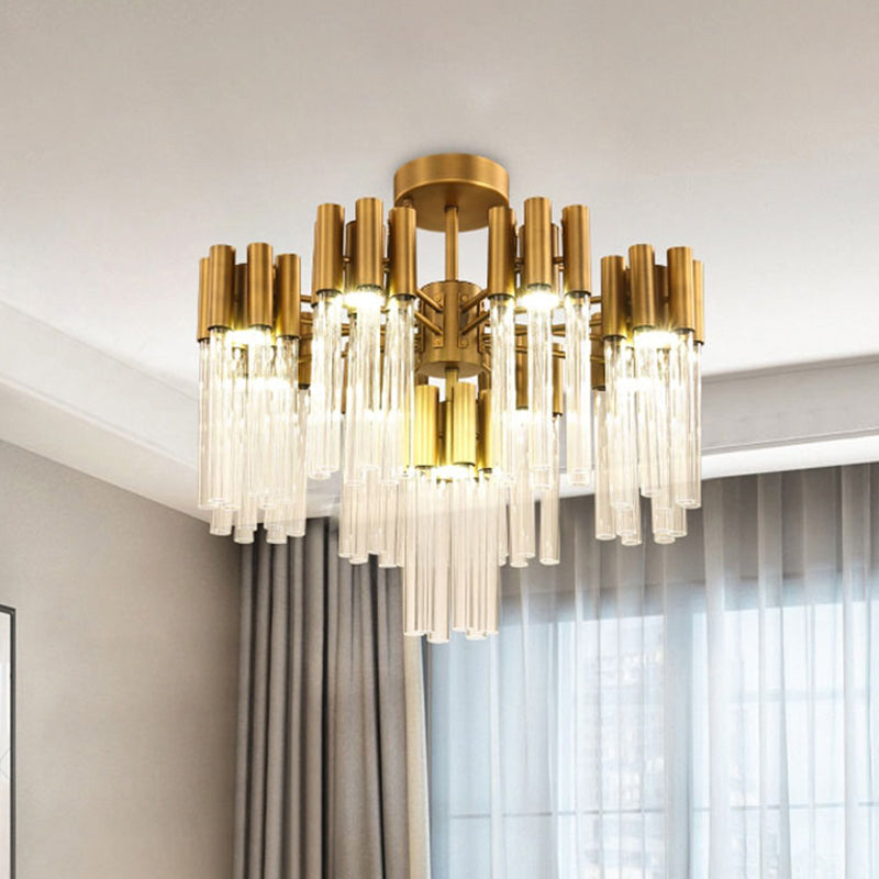 Gold Sputnik Semi Flush Mount Light Postmodern 7 Heads Fluted Crystal Ceiling Light Fixture Gold Clearhalo 'Ceiling Lights' 'Close To Ceiling Lights' 'Close to ceiling' 'Semi-flushmount' Lighting' 283758