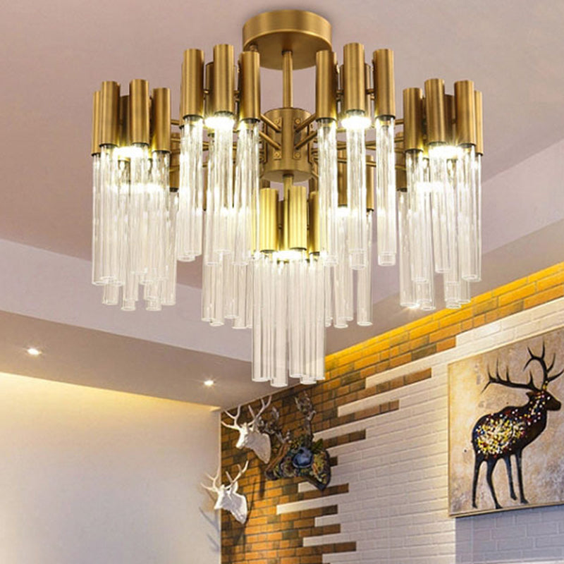 Gold Sputnik Semi Flush Mount Light Postmodern 7 Heads Fluted Crystal Ceiling Light Fixture Clearhalo 'Ceiling Lights' 'Close To Ceiling Lights' 'Close to ceiling' 'Semi-flushmount' Lighting' 283759