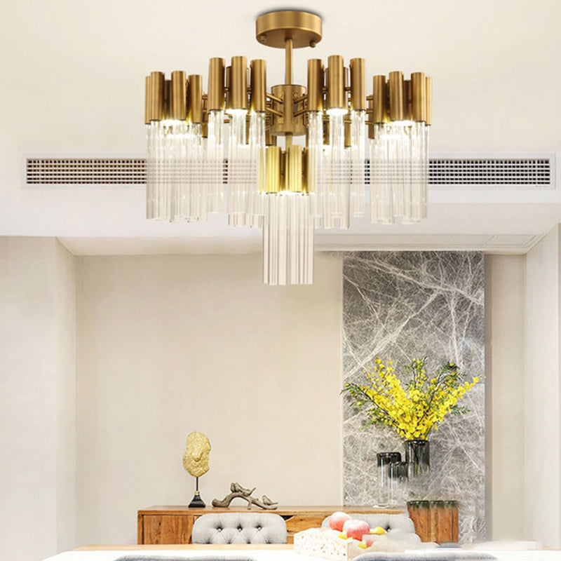 Gold Sputnik Semi Flush Mount Light Postmodern 7 Heads Fluted Crystal Ceiling Light Fixture Clearhalo 'Ceiling Lights' 'Close To Ceiling Lights' 'Close to ceiling' 'Semi-flushmount' Lighting' 283760