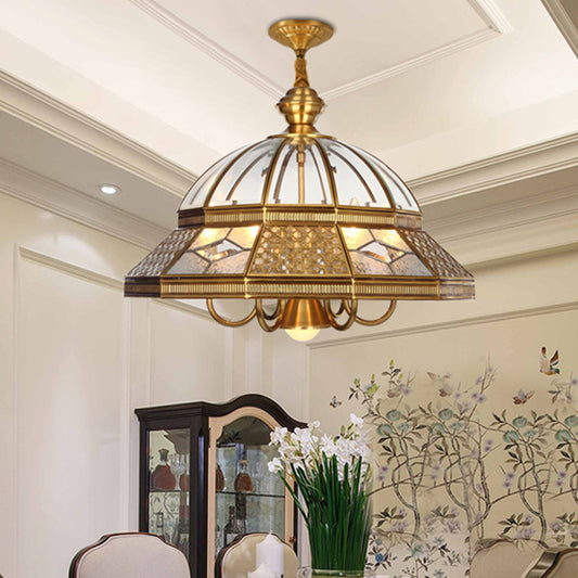 Colonial Dome Hanging Pendant 7 Heads Clear Glass Chandelier Lighting Fixture for Bedroom Gold Clearhalo 'Ceiling Lights' 'Chandeliers' 'Glass shade' 'Glass' Lighting' 283777