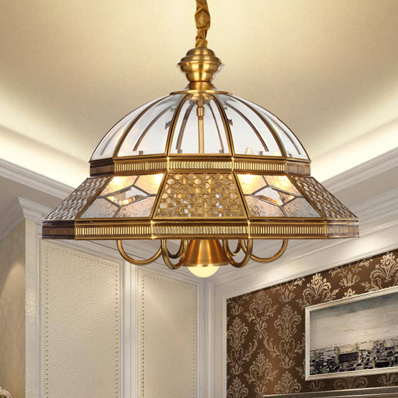 Colonial Dome Hanging Pendant 7 Heads Clear Glass Chandelier Lighting Fixture for Bedroom Clearhalo 'Ceiling Lights' 'Chandeliers' 'Glass shade' 'Glass' Lighting' 283778