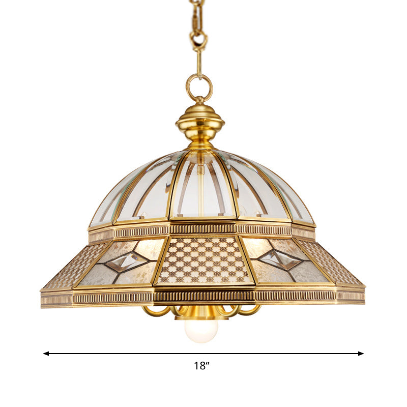 Colonial Dome Hanging Pendant 7 Heads Clear Glass Chandelier Lighting Fixture for Bedroom Clearhalo 'Ceiling Lights' 'Chandeliers' 'Glass shade' 'Glass' Lighting' 283781