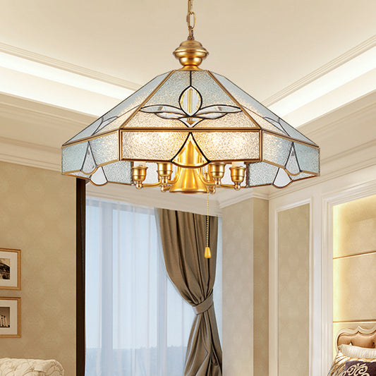 7 Bulbs Cone Pendant Light Colonial Clear Seeded Glass Chandelier Lamp for Bedroom Clear Clearhalo 'Ceiling Lights' 'Chandeliers' 'Glass shade' 'Glass' Lighting' 283783
