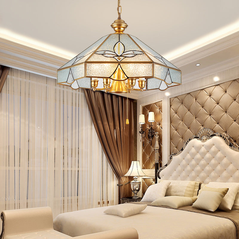 7 Bulbs Cone Pendant Light Colonial Clear Seeded Glass Chandelier Lamp for Bedroom Clearhalo 'Ceiling Lights' 'Chandeliers' 'Glass shade' 'Glass' Lighting' 283785