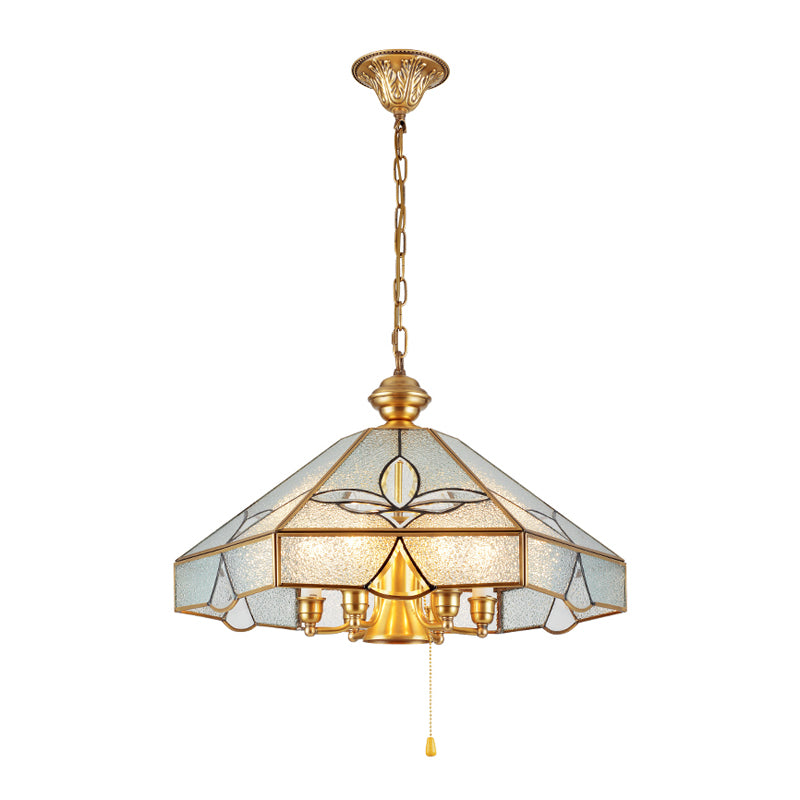 7 Bulbs Cone Pendant Light Colonial Clear Seeded Glass Chandelier Lamp for Bedroom Clearhalo 'Ceiling Lights' 'Chandeliers' 'Glass shade' 'Glass' Lighting' 283786