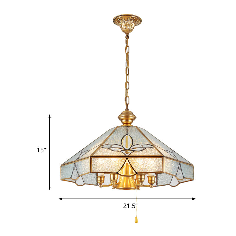 7 Bulbs Cone Pendant Light Colonial Clear Seeded Glass Chandelier Lamp for Bedroom Clearhalo 'Ceiling Lights' 'Chandeliers' 'Glass shade' 'Glass' Lighting' 283787