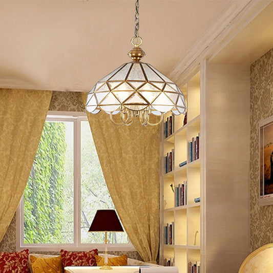 Bowl Frosted Glass Pendant Chandelier Colonial 5 Bulbs Dining Room Hanging Light in Gold Gold Clearhalo 'Ceiling Lights' 'Chandeliers' 'Glass shade' 'Glass' Lighting' 283795