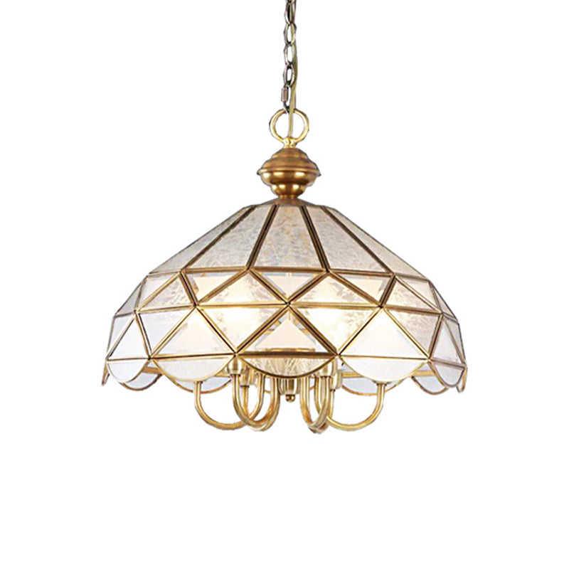 Bowl Frosted Glass Pendant Chandelier Colonial 5 Bulbs Dining Room Hanging Light in Gold Clearhalo 'Ceiling Lights' 'Chandeliers' 'Glass shade' 'Glass' Lighting' 283798