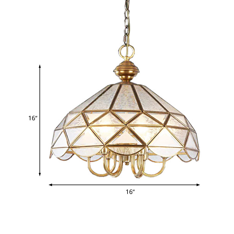 Bowl Frosted Glass Pendant Chandelier Colonial 5 Bulbs Dining Room Hanging Light in Gold Clearhalo 'Ceiling Lights' 'Chandeliers' 'Glass shade' 'Glass' Lighting' 283799