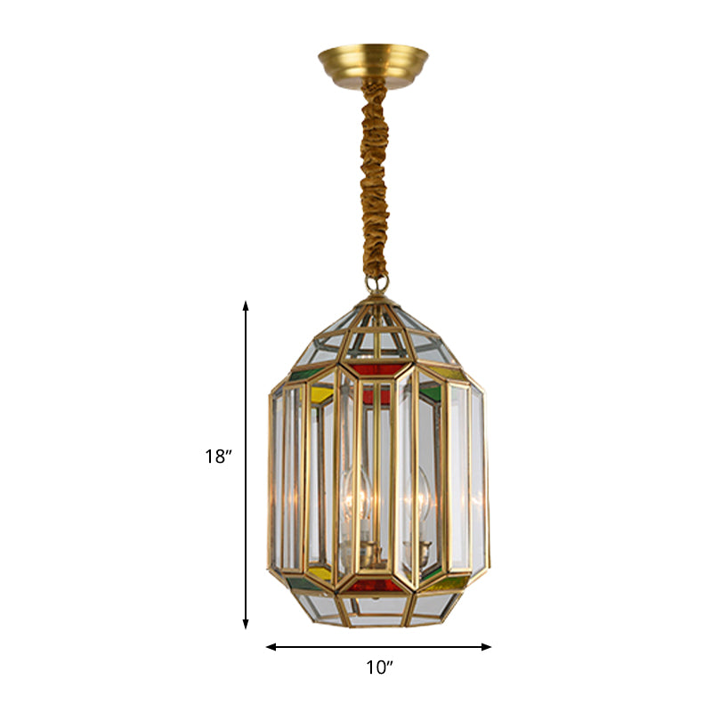 Gold 3 Heads Chandelier Lighting Colonialism Metal Lantern Pendant Ceiling Light with Clear Glass Shade Clearhalo 'Ceiling Lights' 'Chandeliers' Lighting' options 283809