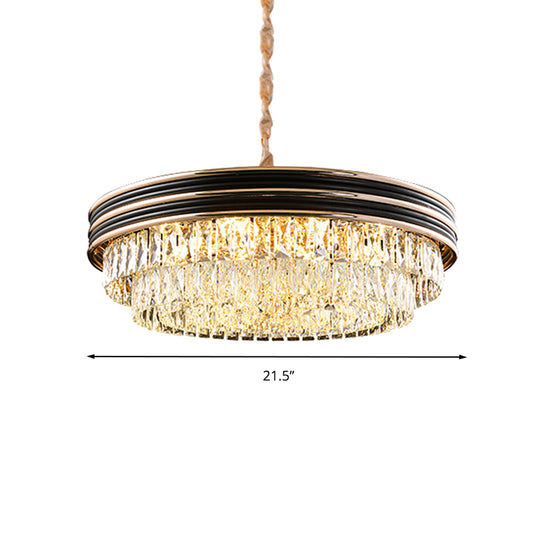 3-Tier Round Chandelier Light Modernism Crystal Block 9/11 Heads 18"/21.5" Wide Black Pendant Light Clearhalo 'Ceiling Lights' 'Chandeliers' 'Modern Chandeliers' 'Modern' Lighting' 283819