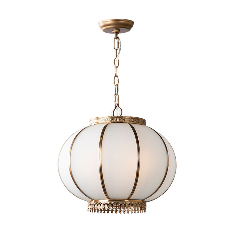 Colonial Lantern Hanging Pendant 3/6 Heads White Glass Chandelier Lighting Fixture for Bedroom, 16"/19.5" Wide Clearhalo 'Ceiling Lights' 'Chandeliers' 'Glass shade' 'Glass' Lighting' 283854